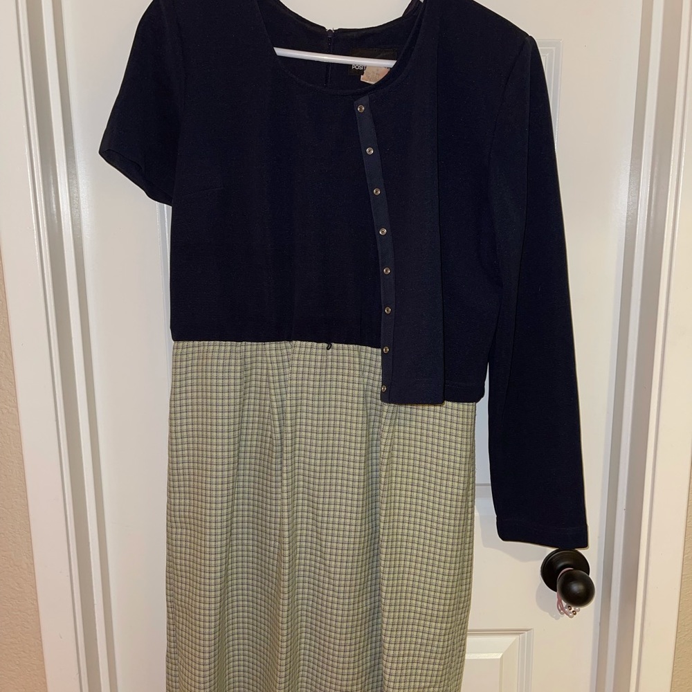 dress with matching jacket. Navy/light celery